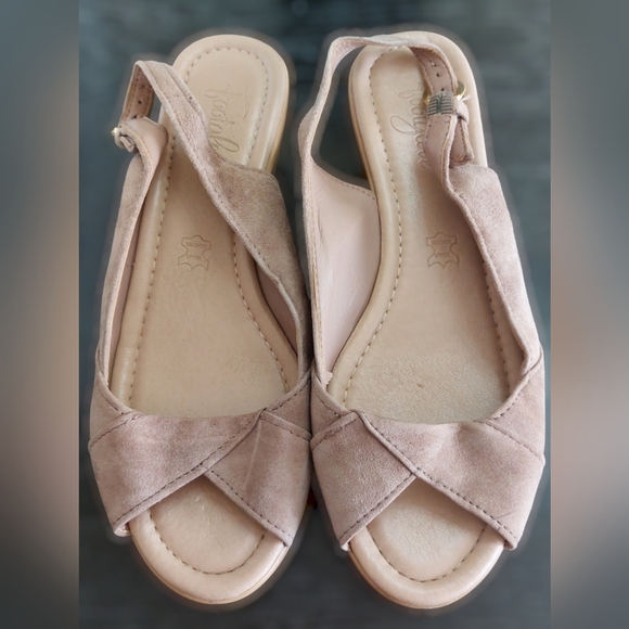 M&S Footglove Beige Suede Leather Slingback Sandals Peep Toe UK 3. - Picture 3 of 12